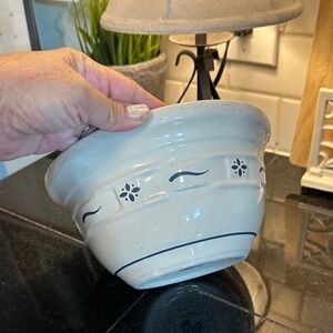 Longaberger Cream Ceramic Bowl with Blue Floral Design